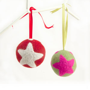 Red and White. Bright, fun and colourful felt baubles